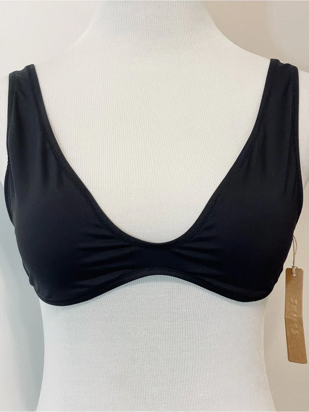 NWT Skims Signature Swim Plunge Bikini Top Black Size L